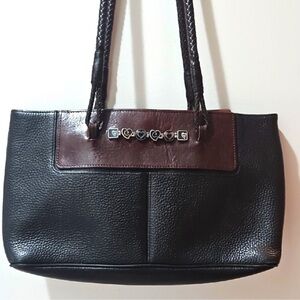 Brighton Black & Brown Leather Shoulder Bag Braided Straps Heart Hardware